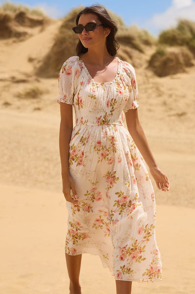 Summer's Rose Shirred Short Sleeve Ballerina Dress