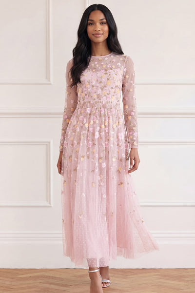Trailing Roses Long Sleeve Ankle Gown