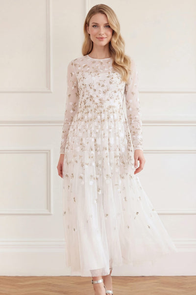 Trailing Roses Long Sleeve Ankle Gown