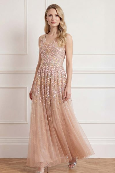 Versailles Ditsy Cowl Neck Gown