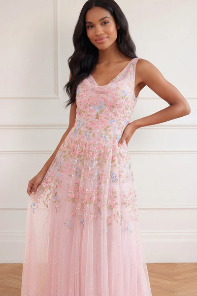 Versailles Ditsy Cowl Neck Gown