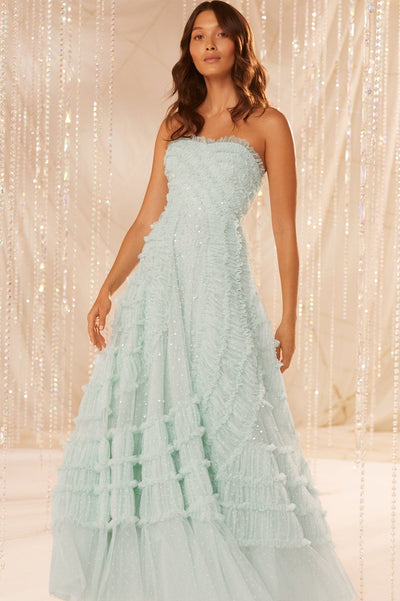 Violet Shimmer Strapless Gown