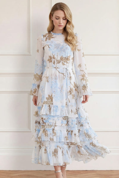 Wisteria Chiffon Round Neck Ankle Gown