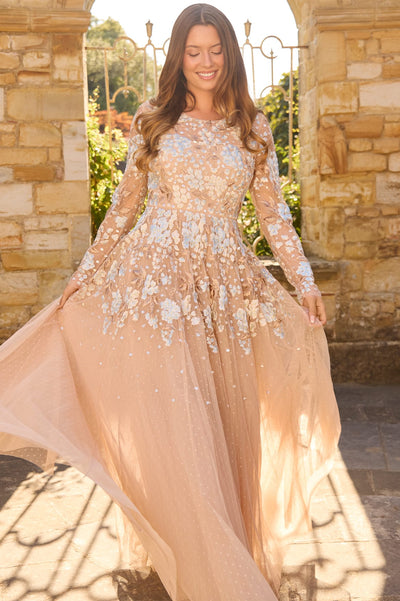 Wisteria Dot Long Sleeve Gown