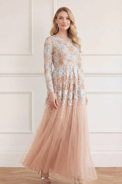 Wisteria Dot Long Sleeve Gown