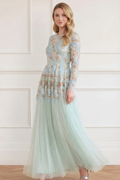 Wisteria Dot Long Sleeve Gown