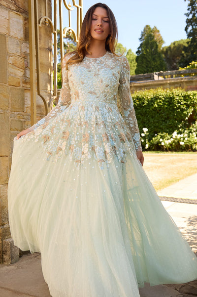 Wisteria Dot Long Sleeve Gown