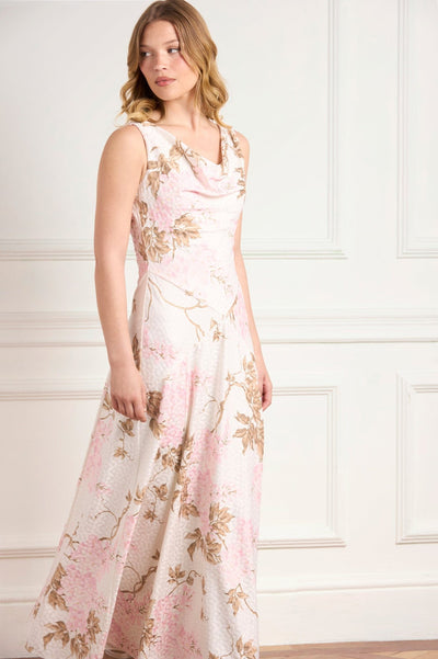 Wisteria Jacquard Cowl Neck Gown