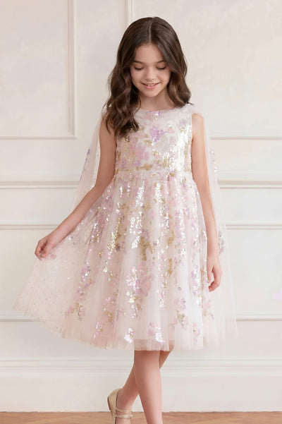 Wisteria Sequin Cape Kids Dress