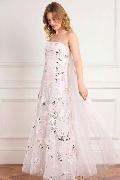 Wisteria Sequin Strapless Cape Gown