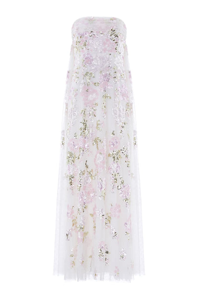 Wisteria Sequin Strapless Cape Gown