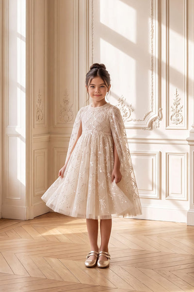 Bow Lattice Cape Kids Dress