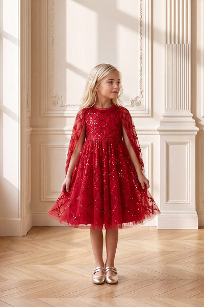 Bow Lattice Cape Kids Dress