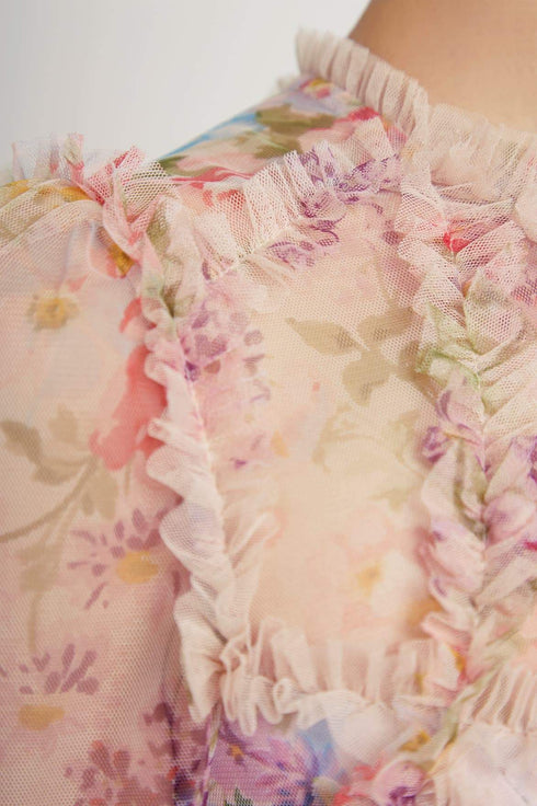 Floral Diamond Ruffle Dress - Pink