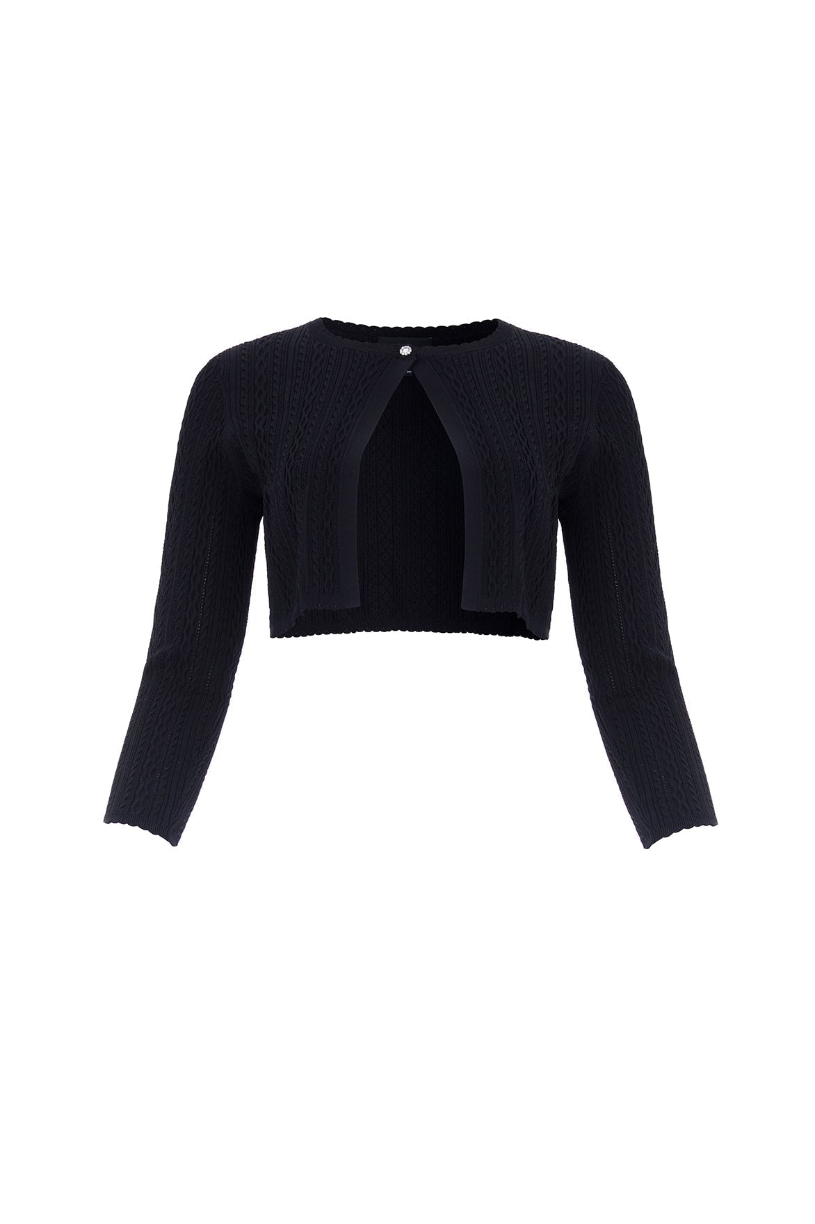 Textured Knit Crop Cardigan – Black | Needle & Thread