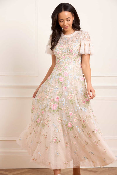 Antoinettes Floral Round Neck Ankle Gown