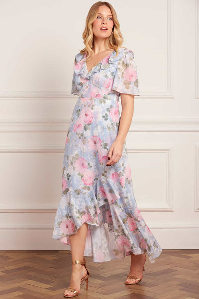 Camille's Garden Chiffon V-Neck Ankle Gown