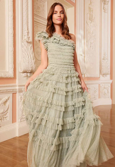 Lisette Ruffle One-Shoulder Gown