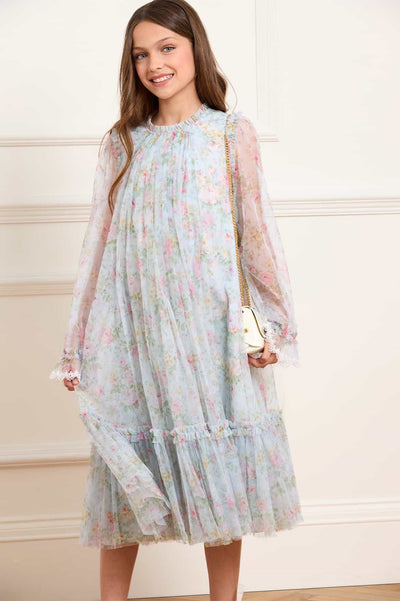 Pompadour Garden Long Sleeve Kids Dress