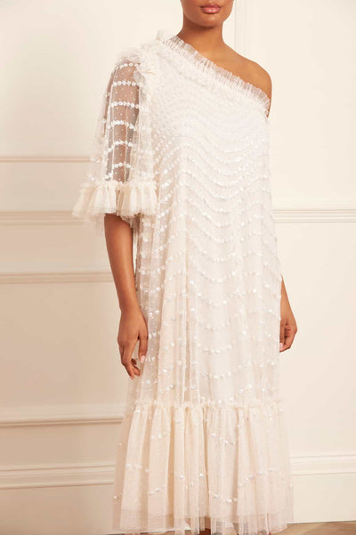 Shimmer Wave Gloss One-Shoulder Ballerina Dress