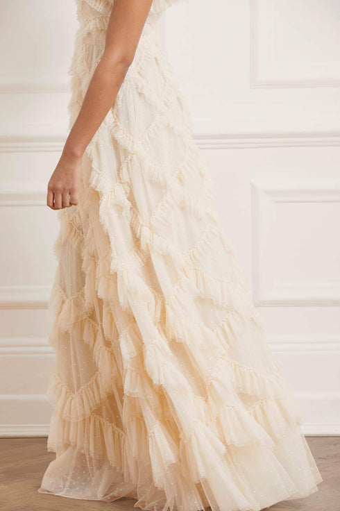 Genevieve Ruffle Gown - Beige