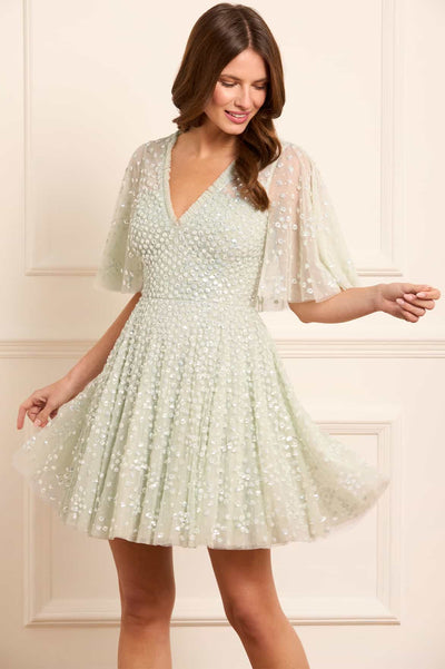 Leila Dot V-Neck Cape Mini Dress