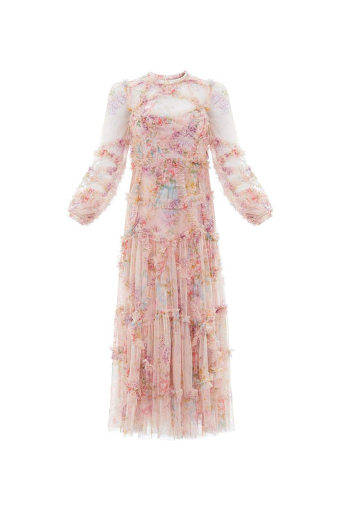 Floral Diamond Ruffle Ballerina Dress - Pink