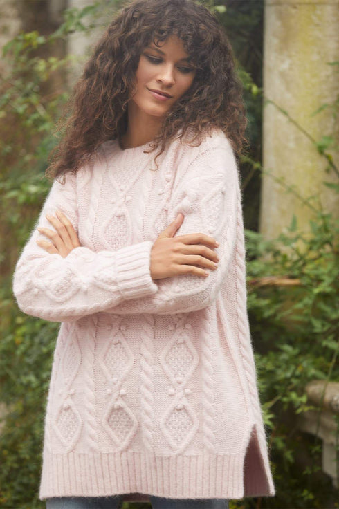 Sylvie Cable Longline Jumper - Pink