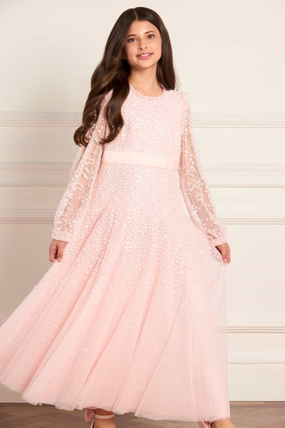 Dappled Sequin Long Sleeve Kids Gown