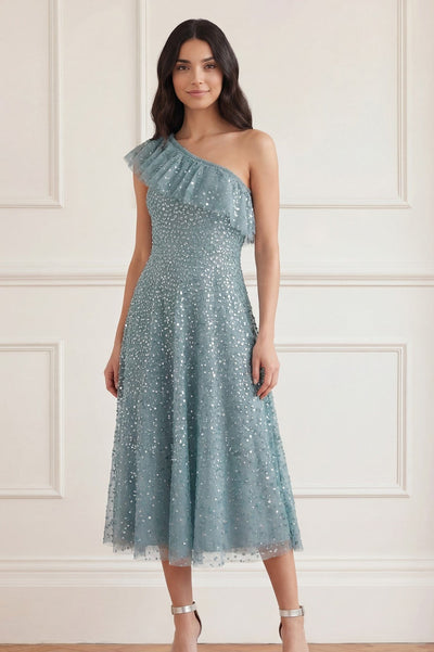 Dappled Sequin One-Shoulder Ballerina Dress