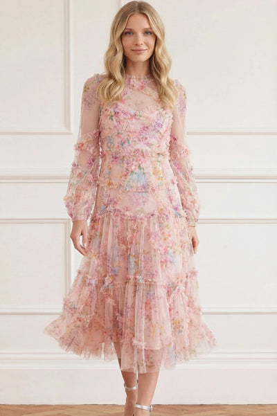 Floral Diamond Ruffle Ballerina Dress