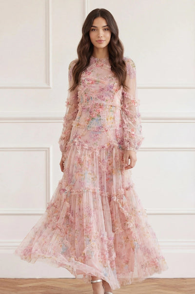 Floral Diamond Ruffle Gown