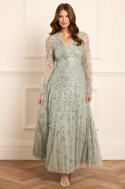 Leila Dot V-Neck Ankle Gown