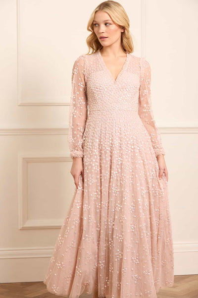 Leila Dot V-Neck Ankle Gown