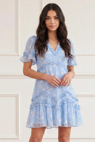 Rose Ditsy Satin V-Neck Micro Mini Dress