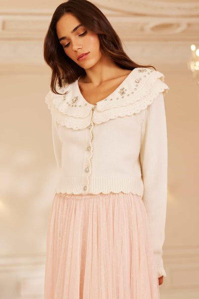 Embellished Collar V-Neck Cardigan