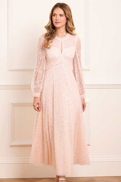 Dappled Sequin Long Sleeve Ankle Gown