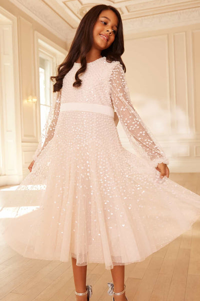 Dappled Sequin Long Sleeve Kids Dress