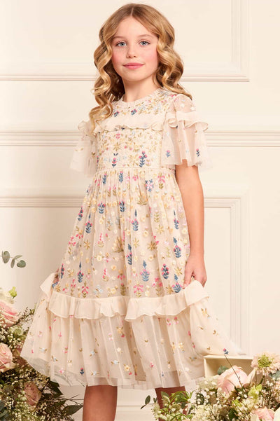 Flowerbed Embroidery Kids Dress
