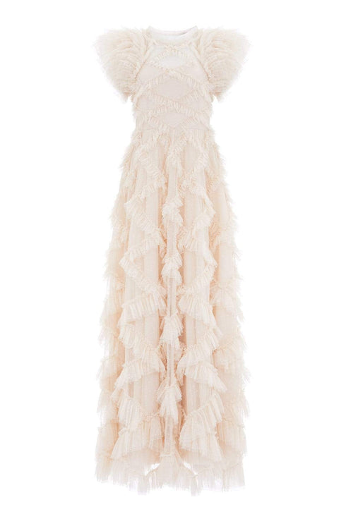 Genevieve Ruffle Gown - Beige