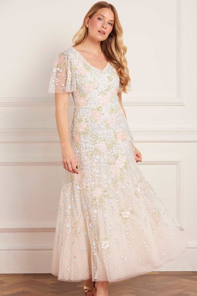 Cressida Floral Short Sleeve Ankle Gown