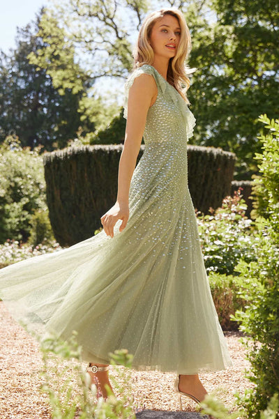 Dappled Sequin One-Shoulder Ankle Gown