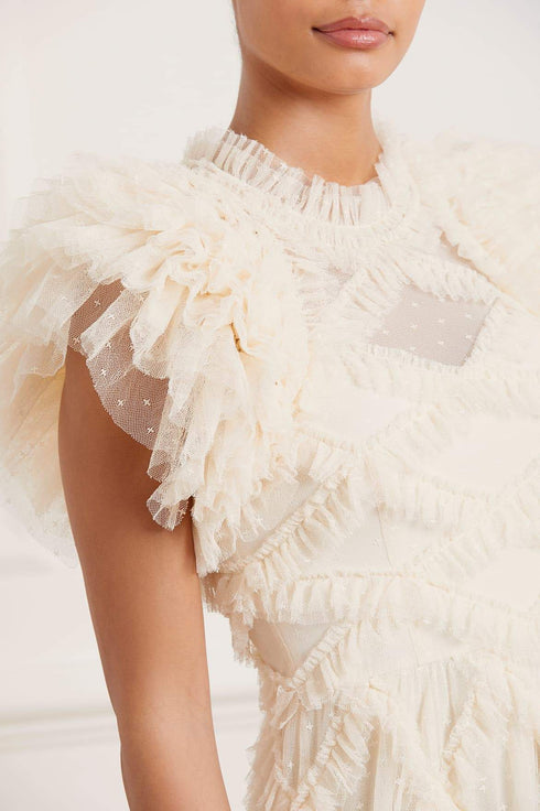 Genevieve Ruffle Gown - Beige