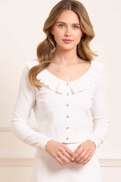 Pointelle Trim Knit Short Cardigan