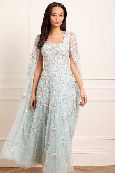 Versailles Ditsy Cape Sleeve Ankle Gown